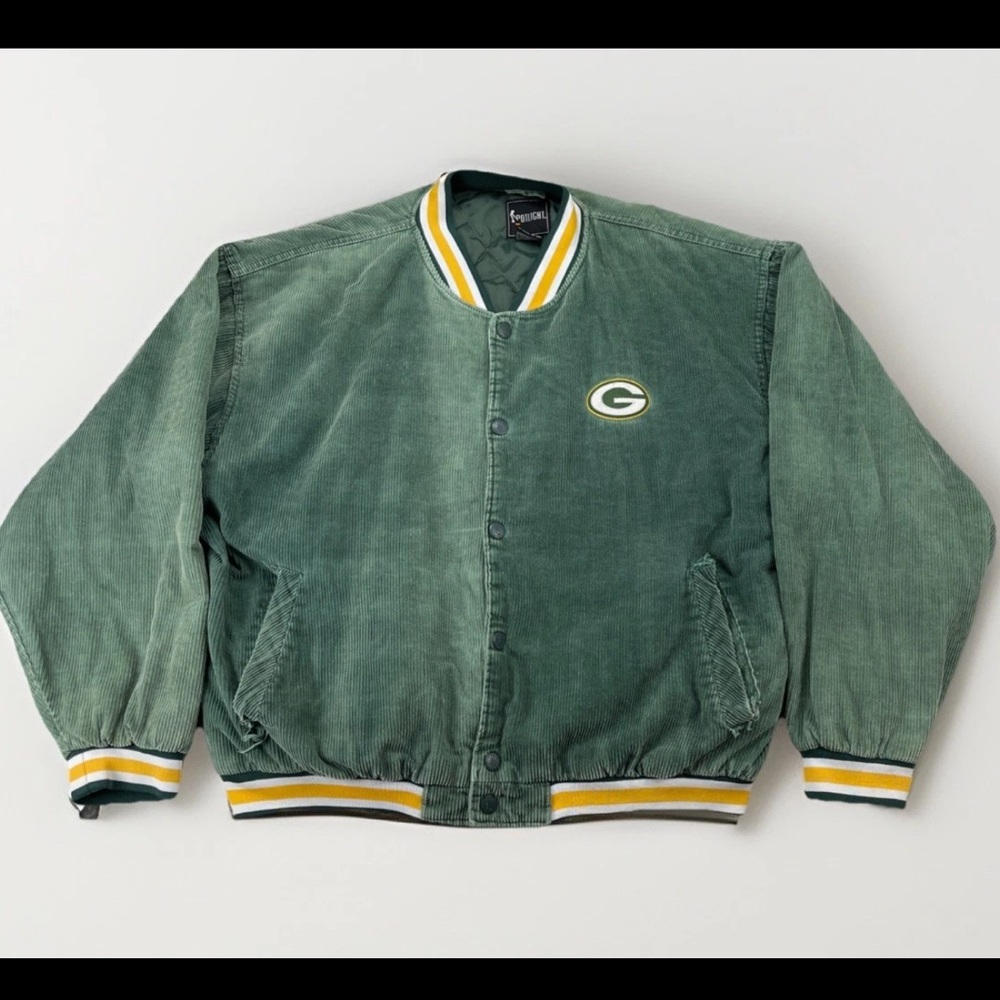 Vintage Green Bay Packers Corduroy Bomber Jacket XL 70s 80s NFL Spotlight